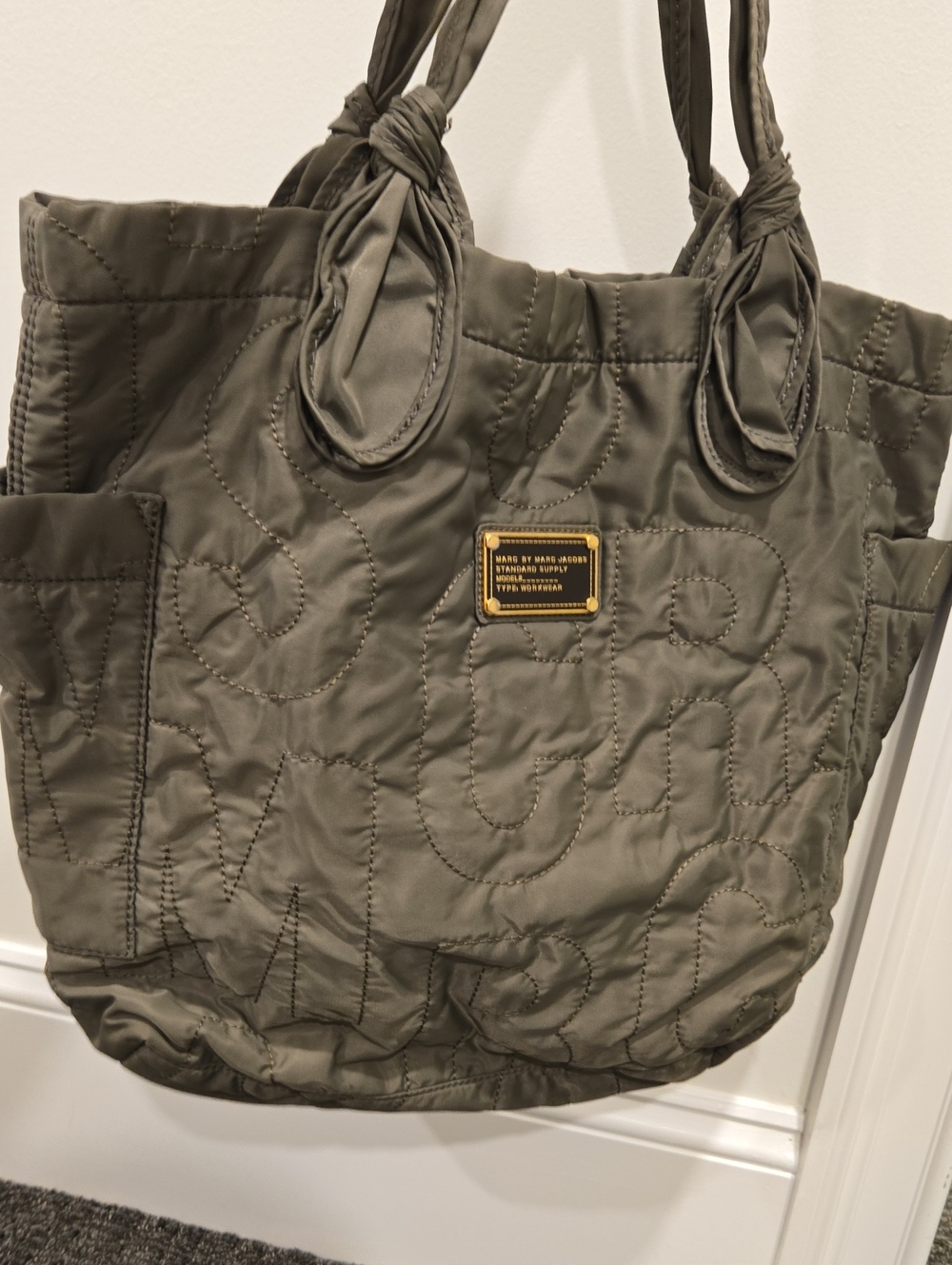 Marc by Marc Jacobs Olive Green Quilted Tote with Knotted Handles